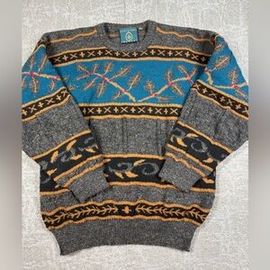 Gaeltarra Ireland Vintage All Pure Wool Printed Crewneck Sweater Mens Size M